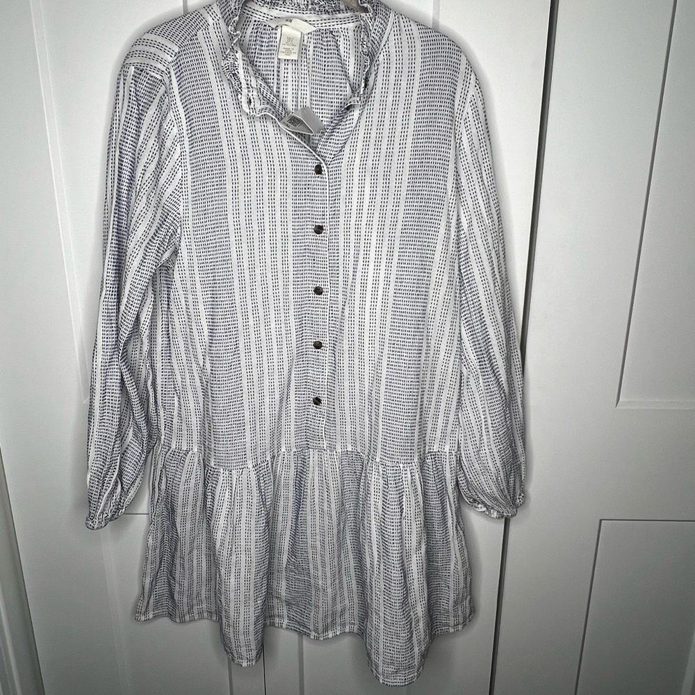 H&M Navy and White Ruffle Shirt Dress NWT Women's Size Small